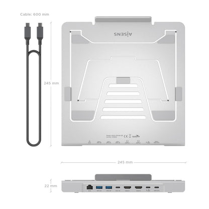 Suporte de Secretária - Aisens USB Docking Tipo-C ASUC-7P046-GR/ 2xUSB/ 1xUSB Tipo-C/ 2xHDMI/ 1xRJ45/ 1xUSB Tipo-C PD/ cinzento