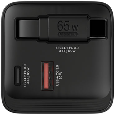 Carregador Verbatim 65W 2 Port mit einfahrbarem Kabel / 32217 preto - imagem 2