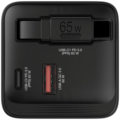 Carregador Verbatim 65W 2 Port mit einfahrbarem Kabel / 32217 preto - imagem 2
