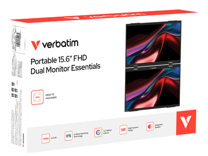 VERBATIM Duo Essentials 15,6" + 15,6" Monitor Portátil Tátil / Full HD / Multimédia / Preto