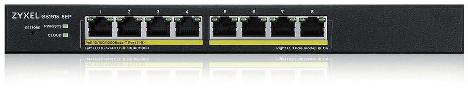 Switch de Rede ZyXEL GS1915-8EP Smart 8xGbE PoE 60W Nebula