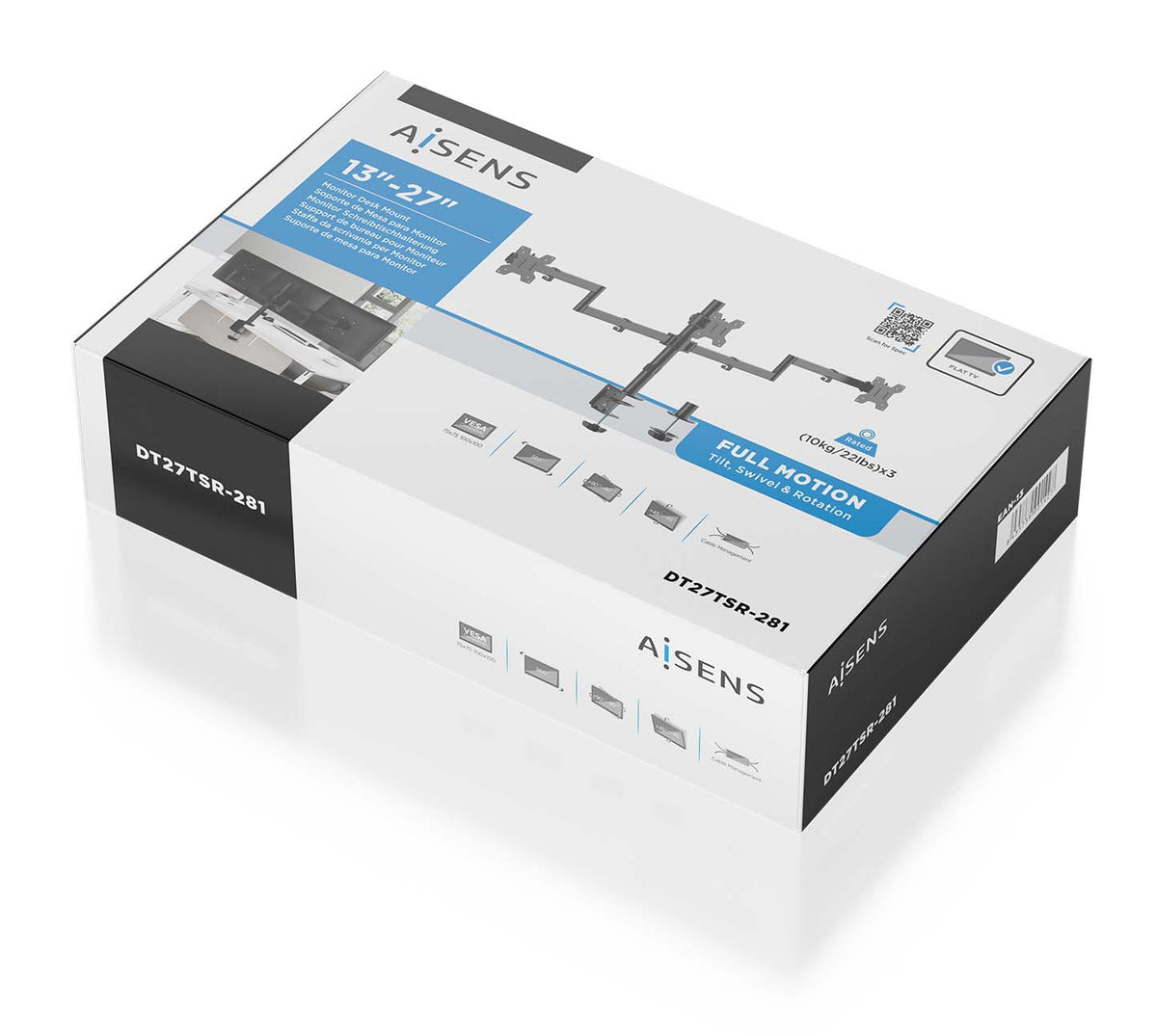 Suporte de mesa para 3 monitores Aisens DT27TSR-281/ Girar/Inclinar/Amarrar 10kg