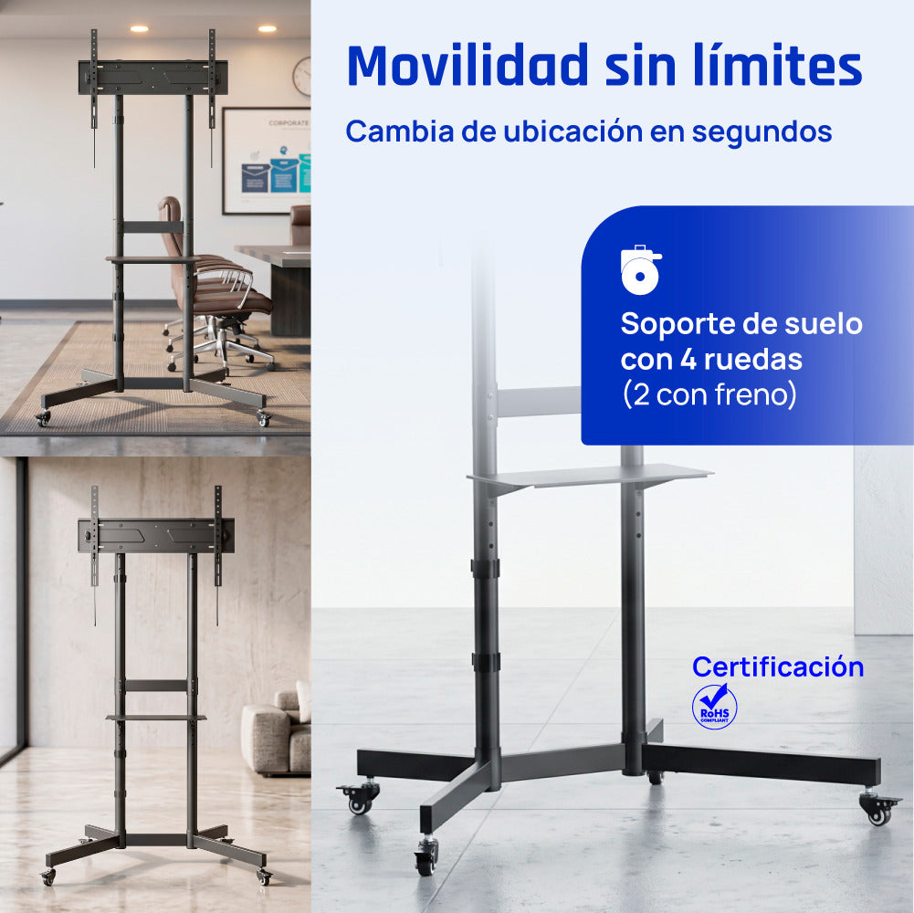 Suporte TV iggual SRTV75 suelo ruedas 32"-75" 70kg - imagem 6