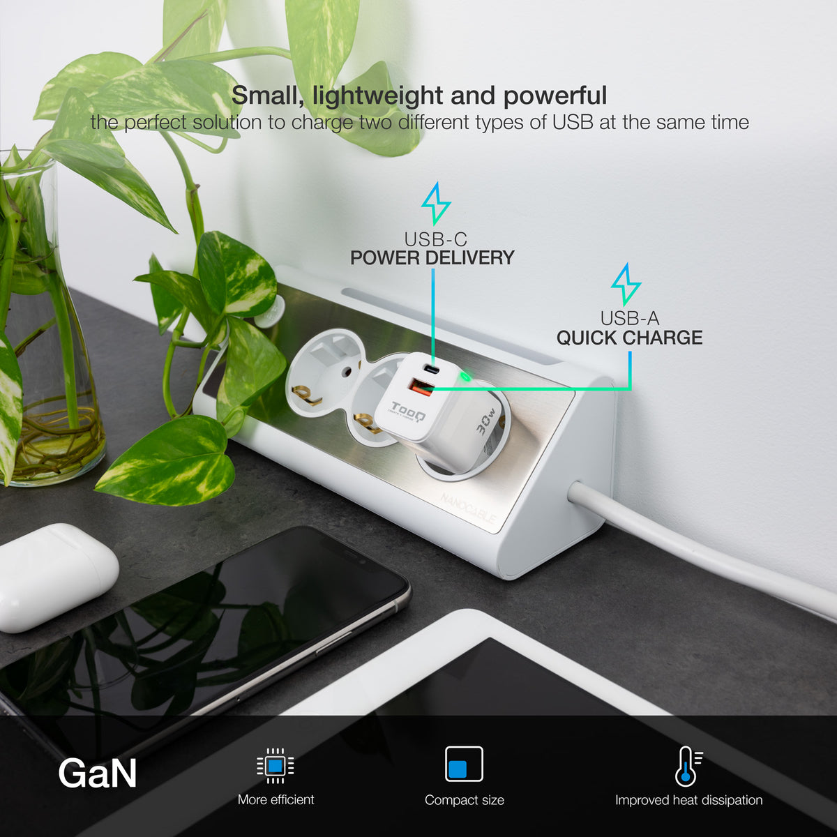 Carregador de Parede Tooq GAN USB-C/USB-A 30W - imagem 6