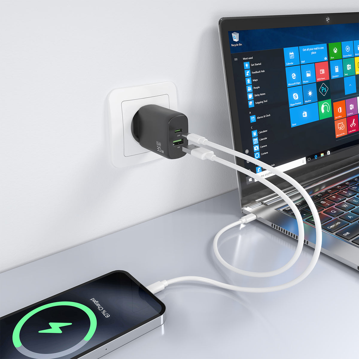 Carregador Aisens GaN 30W USB-C PD3.0 QC4.0 USB-A - imagem 6