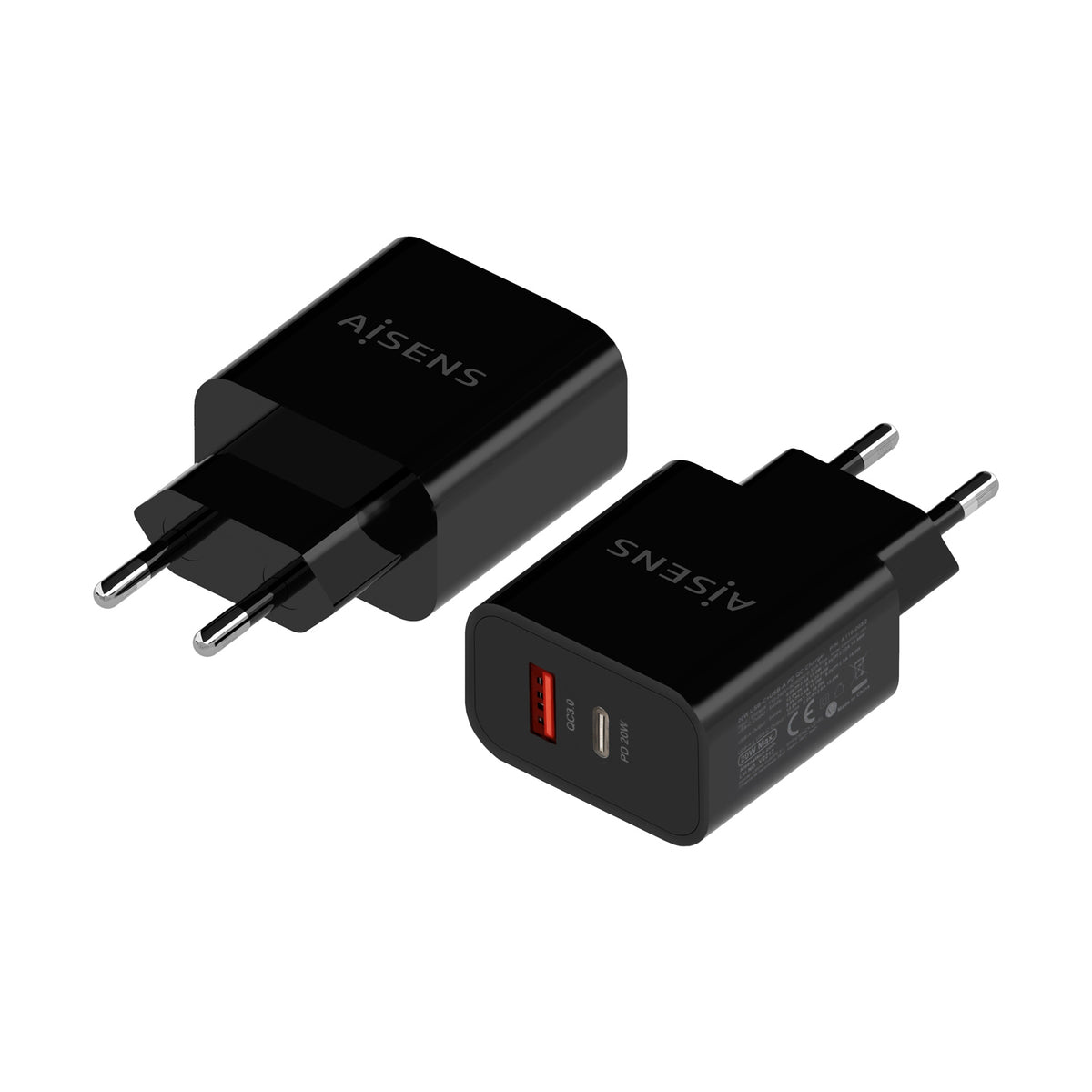 Carregador Aisens 20W USB-C PD3.0 USB-A QC3.0 Preto - imagem 3