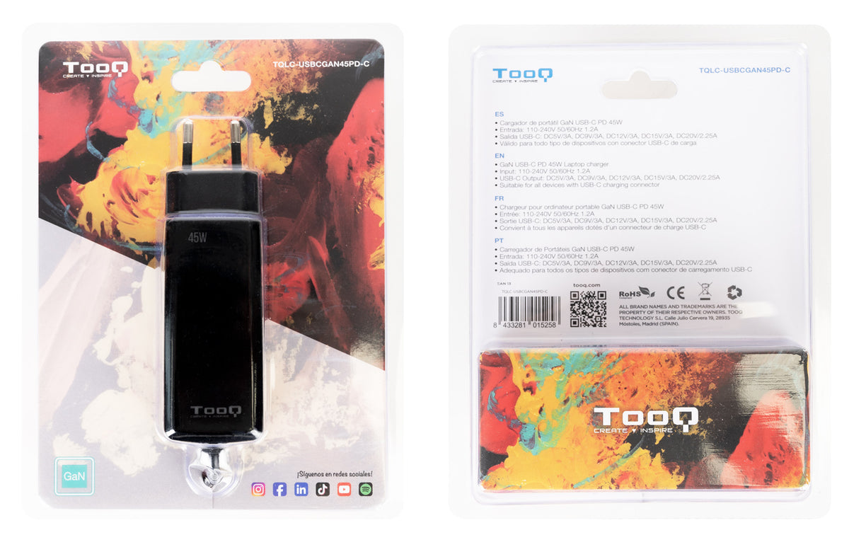 Carregador para Portátil Tooq GAN USB-C PD 45W Cúbico - imagem 9