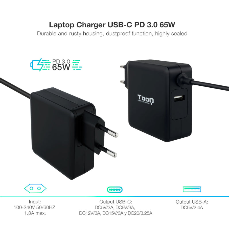 Carregador para Portátil Tooq conector USB-C 65W - imagem 3