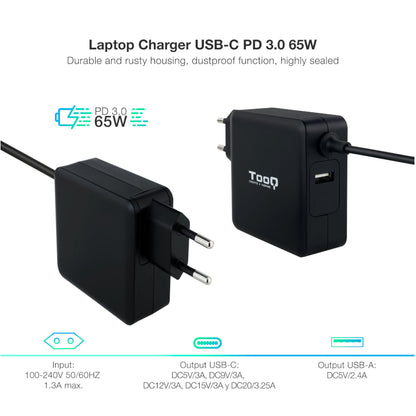 Carregador para Portátil Tooq conector USB-C 65W - imagem 3