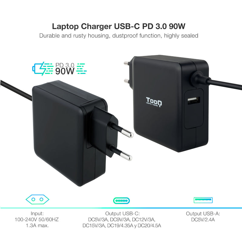 Carregador para Portátil Tooq conector USB-C 90W - imagem 3