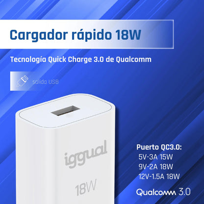 iggual Carregador 1xUSB-A carga rápida QC3.0 18W - imagem 3