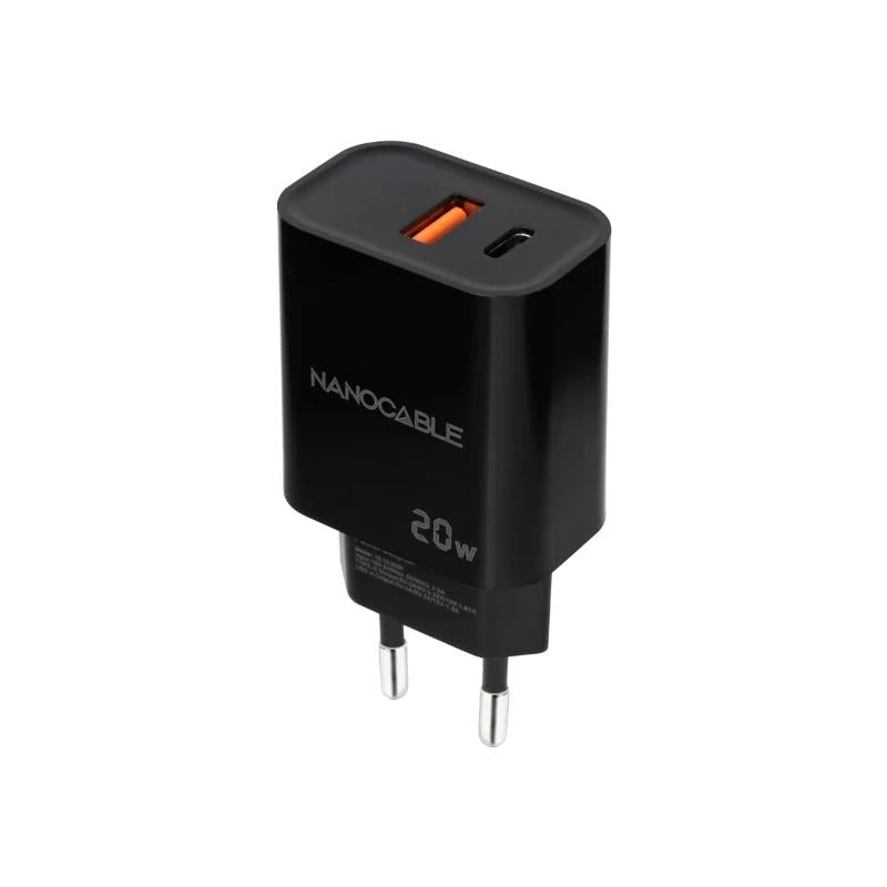 Nanocable Carregador USB-C/PD+USB-A/QC 20W Preto - imagem 2