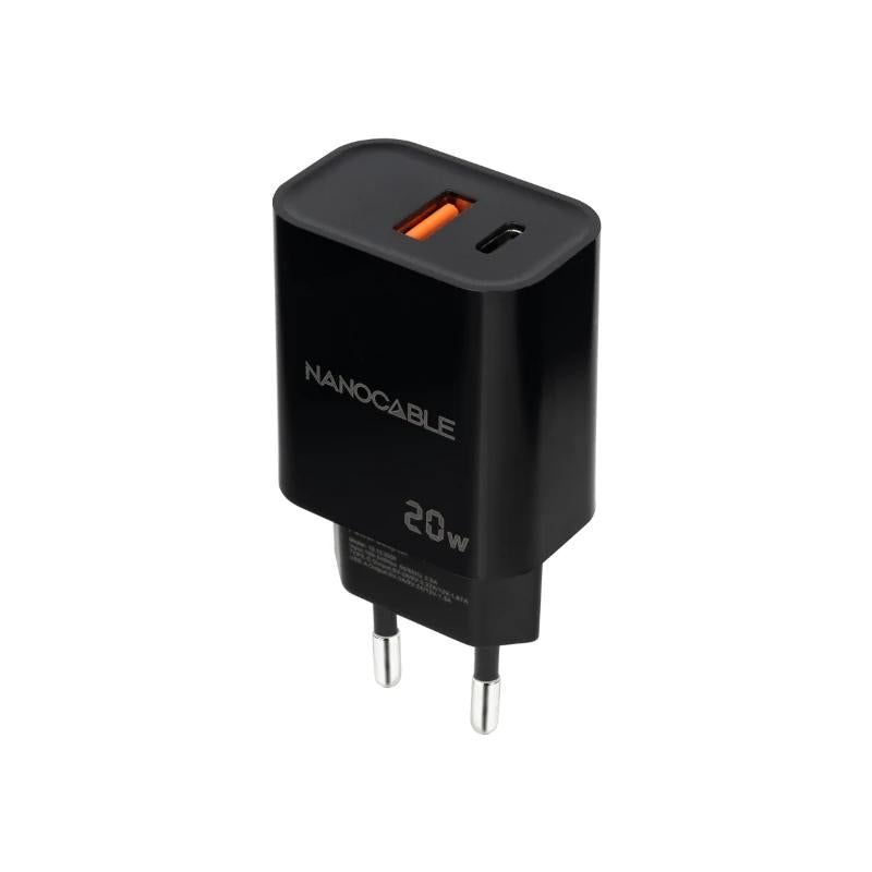 Nanocable Carregador USB-C/PD+USB-A/QC 20W Preto - imagem 3