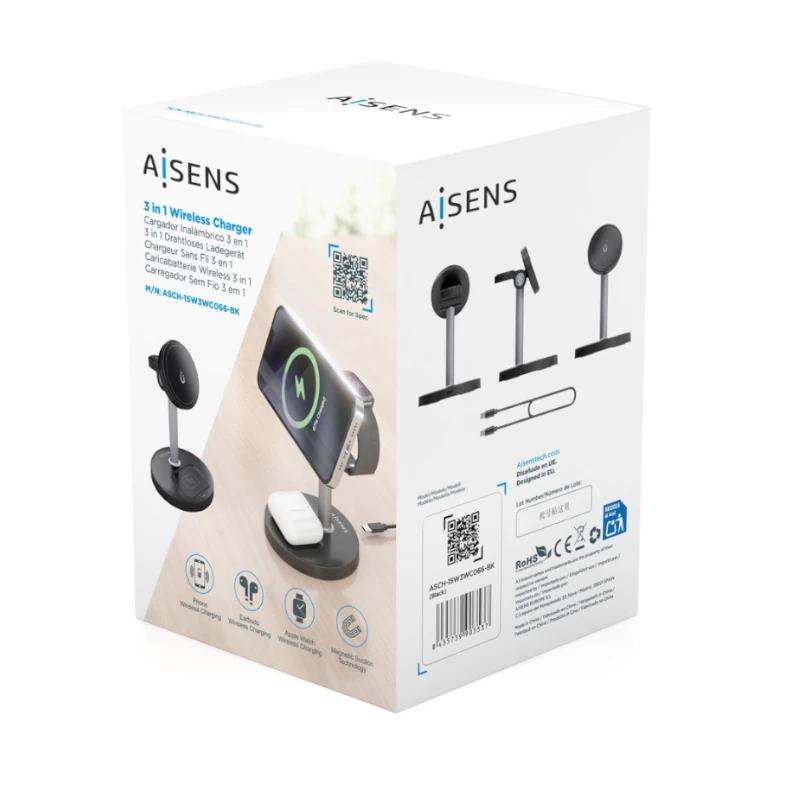 Aisens Carregador Sem Fios USBC 15W 3 em 1 Preto - imagem 4