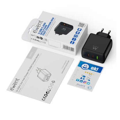 EWENT Carregador Gan Fast 65W 2 USB-C PD-1USB-A QC - imagem 3
