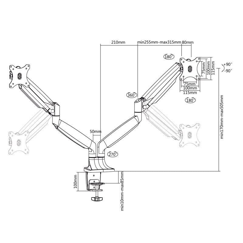 Suporte de Monitor Tooq DB3132TNR-S Mesa incl/gir 2brz 13-32" - imagem 4