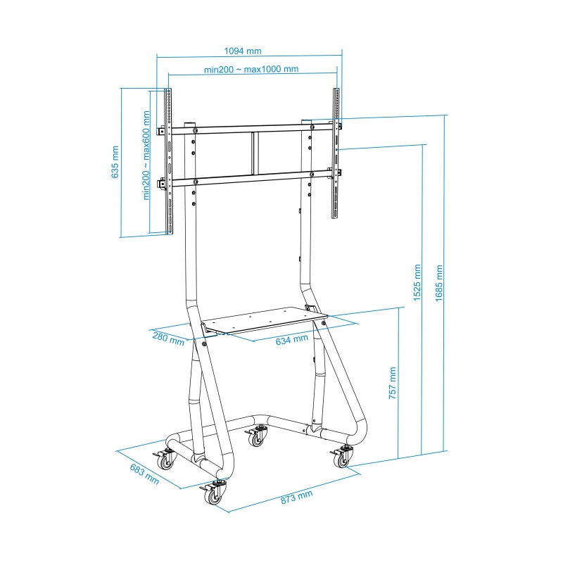 Suporte TV Tooq FS20200M-B Suelo Ruedas/Bases 60-105" - imagem 3