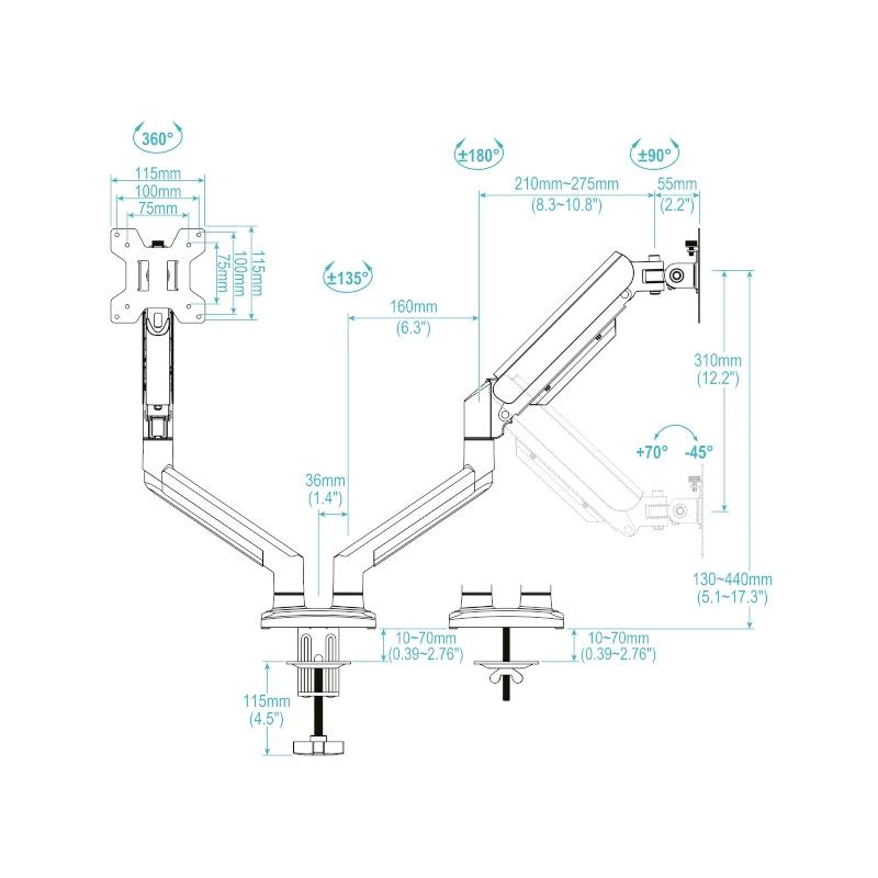 Suporte de Monitor Tooq mesa DB1434TNR-W 2 brazo 13-34 Branco - imagem 3