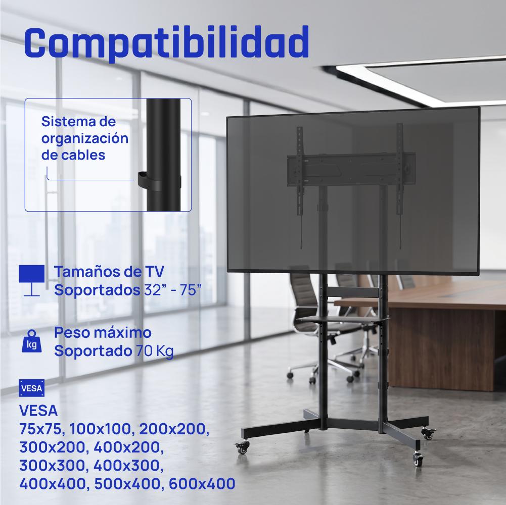 Suporte TV iggual SRTV75 suelo ruedas 32"-75" 70kg - imagem 4