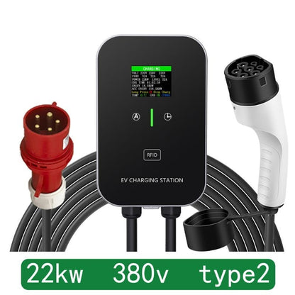 Estação de carregamento EV 32A/22KW/5M + tomada industrial preta - Carregador EV tipo 2