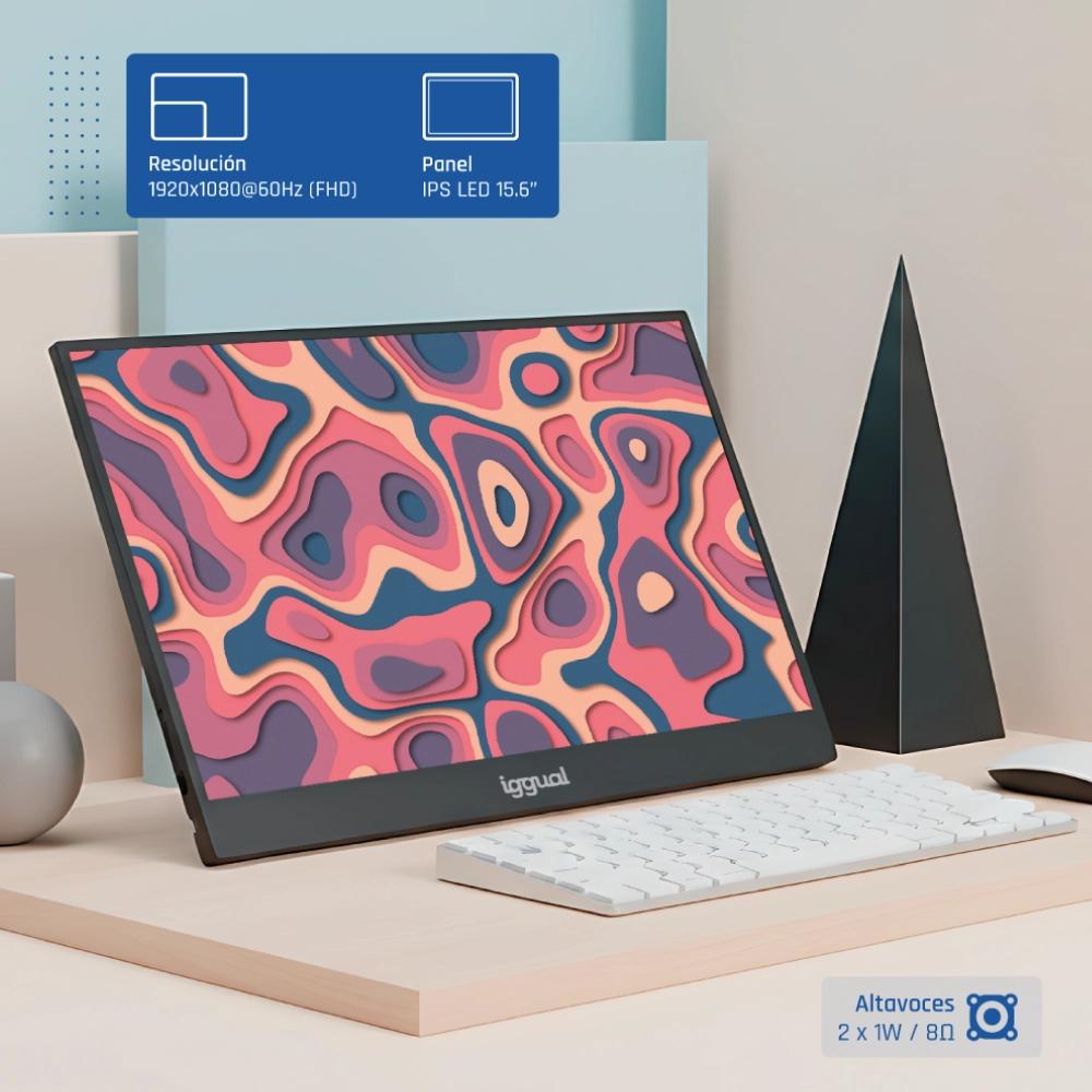 Monitor iggual portátil 15,6" IPS FHD USB-C funda - imagem 2