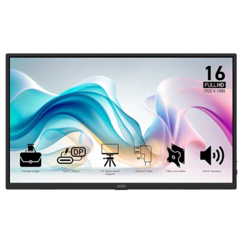 Monitor MSI MP165 E6 Monitor15.6"IPS FHD portátil USBc MM