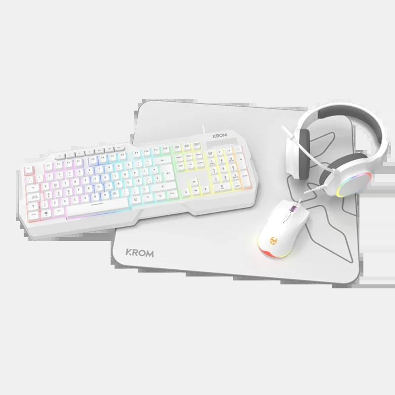 Conjunto Teclado e Rato KROM KENTA PC Combo Gaming 4 em 1 RGB Branco