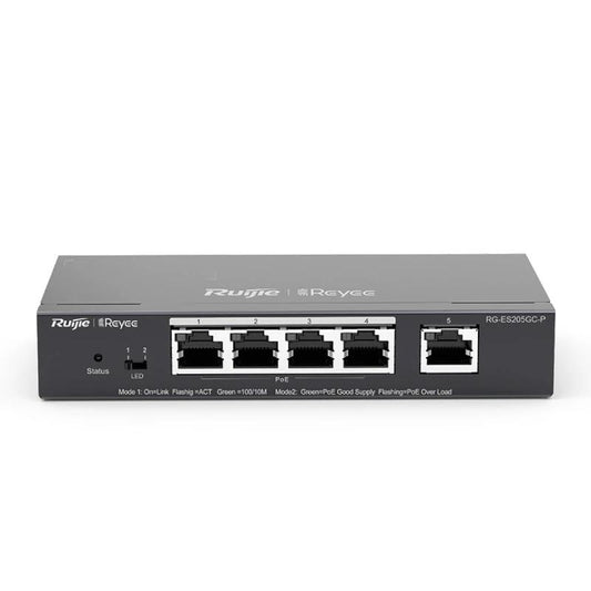 Switch de Rede Reyee 5xGb RJ45 (4 PoE/POE+) 54W Steel
