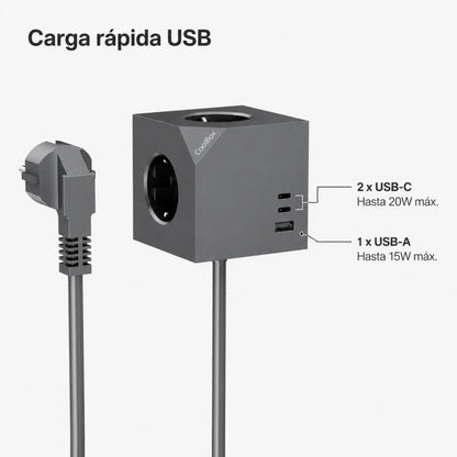 Coolbox CUBIK 3 Enchufes Cubo Magnético Carga USB - imagem 8