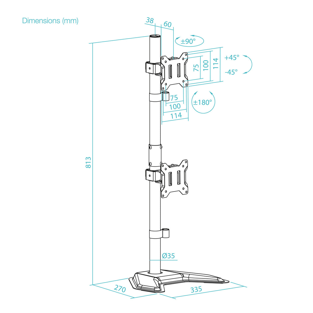 Suporte TV Tooq mesa DB1703TNV-B 2 brazos Vertical - imagem 7