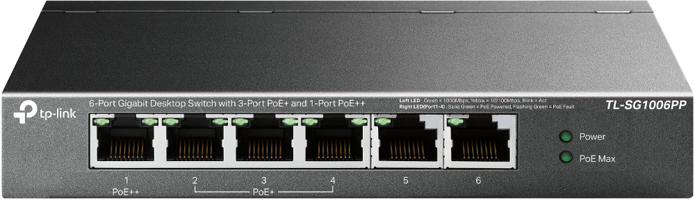 Switch de Rede TP-Link TL-SG1006PP 6xGB (3xPoE+ 1xPoE++)