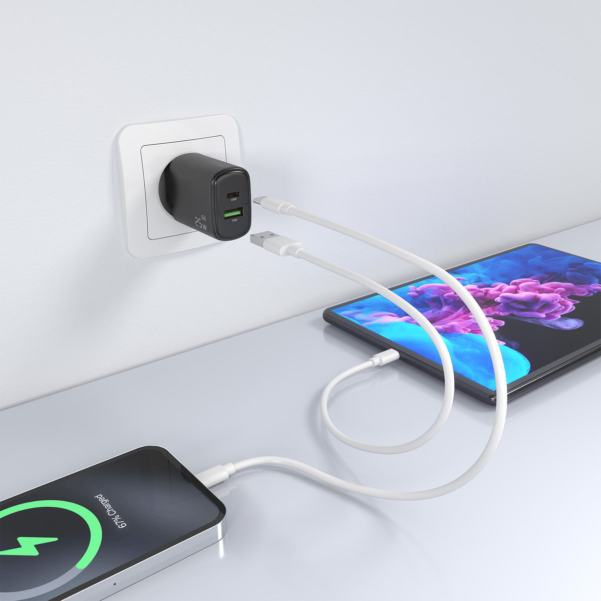 Carregador Aisens GaN 25W USB-C PD 3.0 USB-A QC3.0 - imagem 8