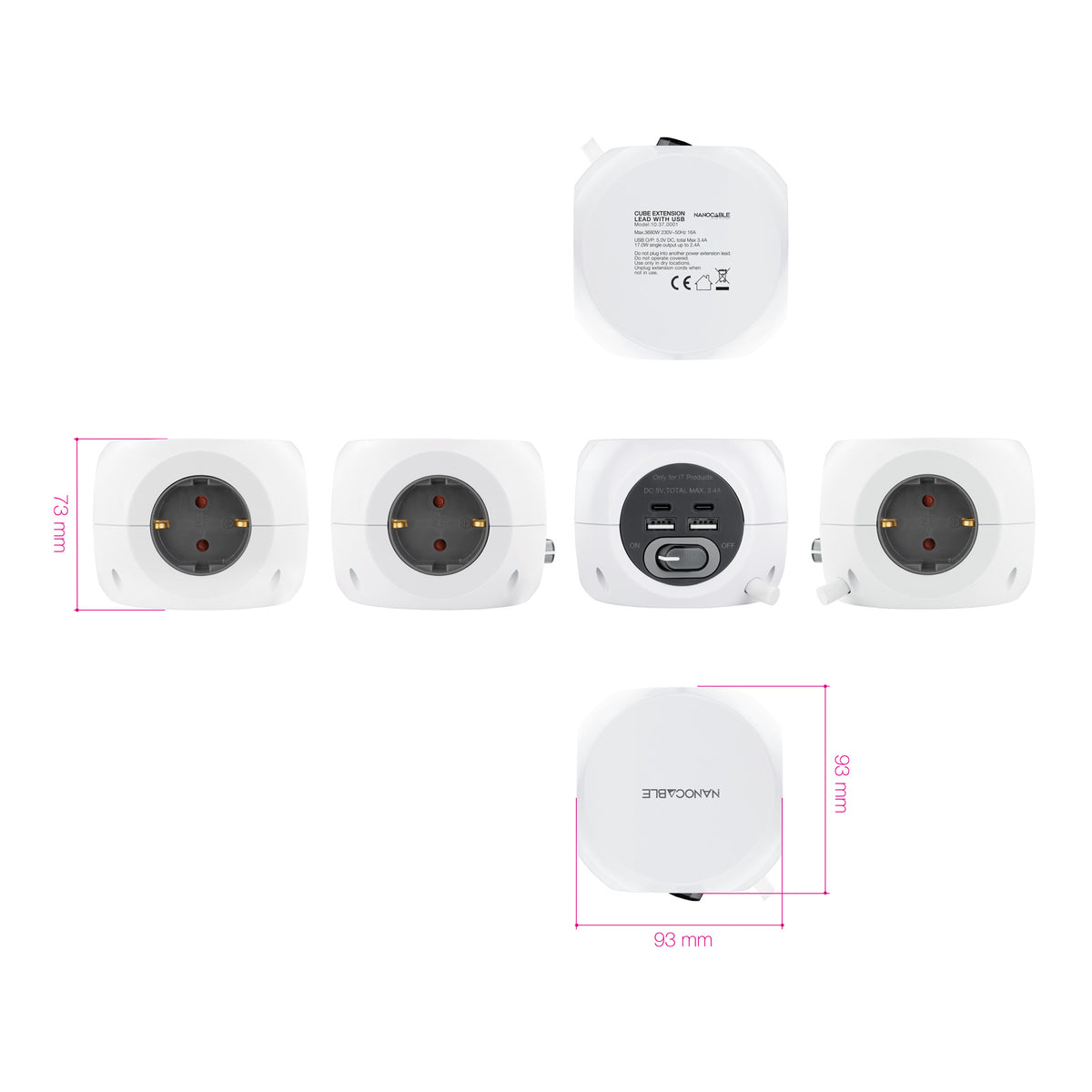 Nanocable Base de enchufes com 4 USB Branco - imagem 8