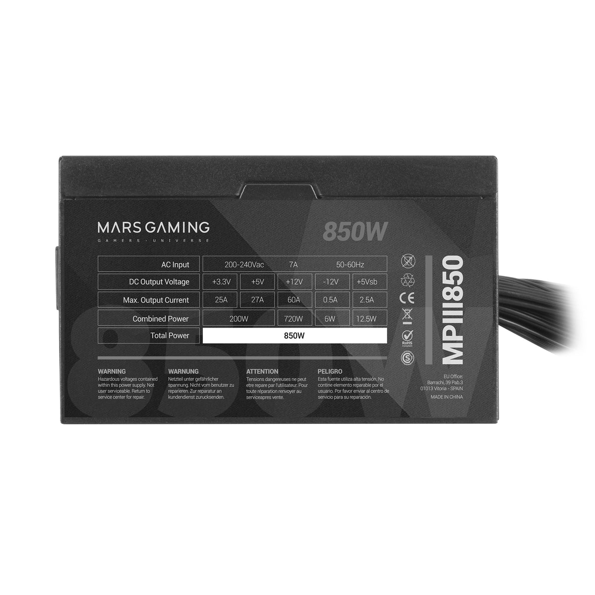 Fonte de Alimentação MARS Gaming MPIII 850W, 85% EF, SMD SILENT - imagem 3