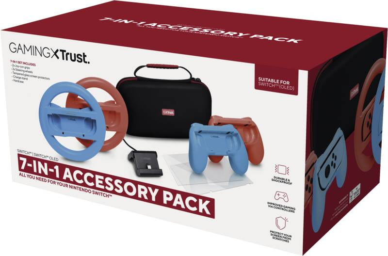 Pack Gaming Trust Gaming GXT 1249/ caixa rígido + 2 Joy-com + 2 Volantes + Cristal Templado para Switch + suporte de Carga