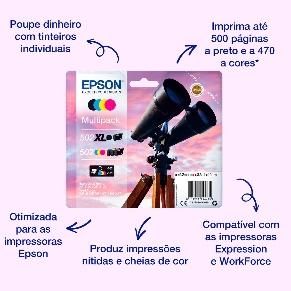 Epson Ink 502 / C13T02V64010 BK,C,M,e Multipack