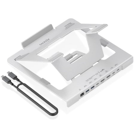 Soporte de Sobremesa - Docking USB Tipo-C Aisens ASUC-7P046-GR/ 2xUSB/ 1xUSB Tipo-C/ 2xHDMI/ 1xRJ45/ 1xUSB Tipo-C PD/ cinzento