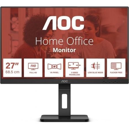Monitor Profissional AOC 27E3QAF 27"/ Full HD/ Multimédia/ Ajustável em altura/ Preto