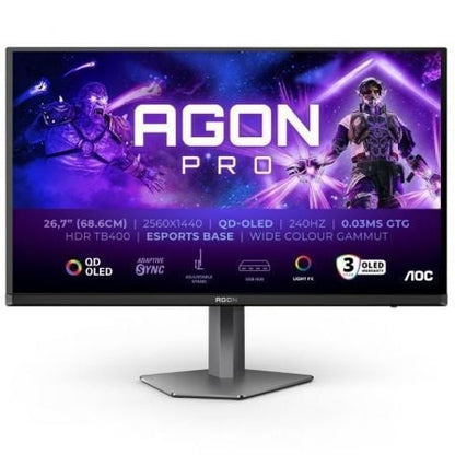 Monitor Gaming AOC AG276QZD2 26,5"/ WQHD/ Multimédia/ 0,03ms/ 240Hz/ QD-OLED/ Ajustável em altura/ Preto