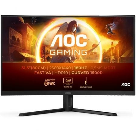 Monitor Gaming Curvo AOC CQ32G4VE 31,5"/ QHD/ 0,5ms/ 180Hz/ VA/ Preto