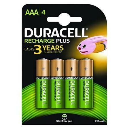 Pack de 4 Pilhas AAA Duracell HR3-B / 1.2V / Recarregáveis