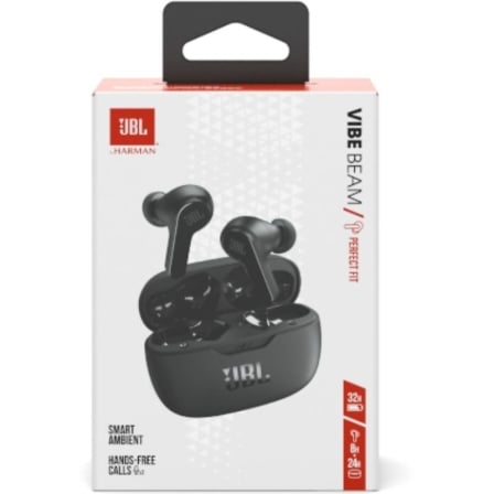 JBL Vibe Beam Bluetooth Auscultadores com Estojo de Carregamento/Duração da Bateria 8h/ Preto