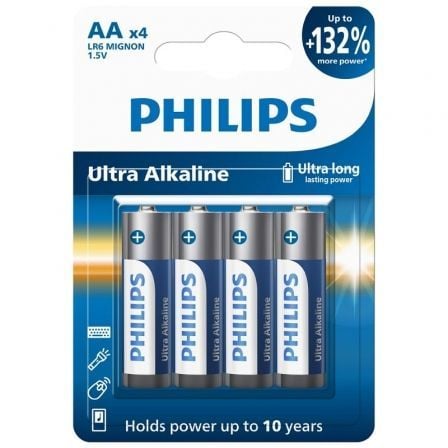Pack de 4 Pilhas AA Philips LR6E4B/10 / 1.5V / Alcalina