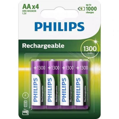 Pack de 4 Pilhas AA Philips R6B4A130/10 / 1.2V / Recarregáveis