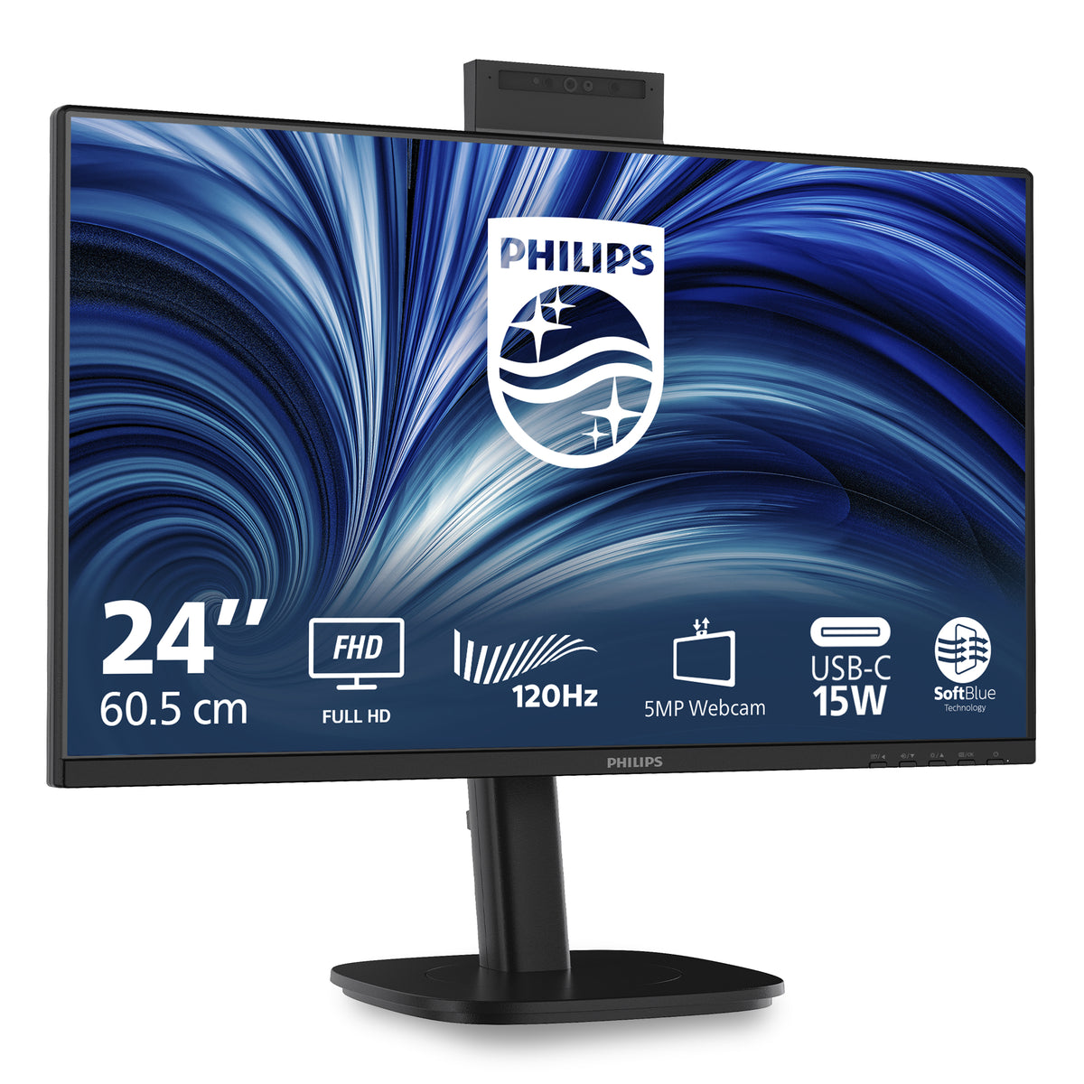 Monitor Profesional Philips 24B2N3200JH 23.8"/ Full HD/ Webcam/ Multimedia/ Regulable em altura/ preto