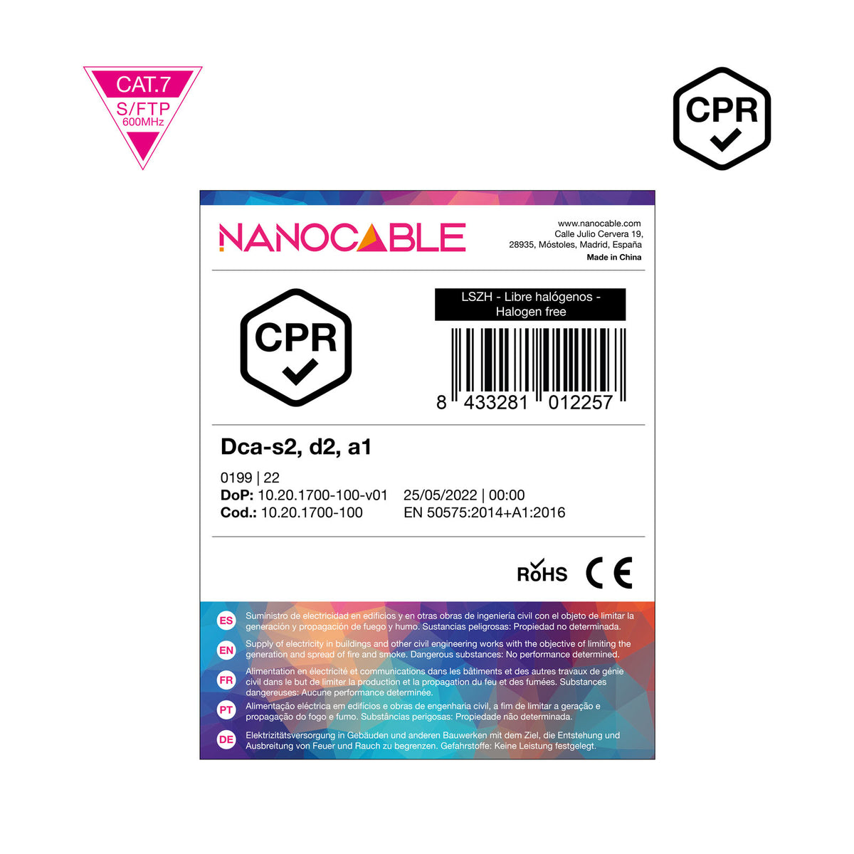 Cabo de Rede Nanocable Cabo vermelho CAT7 CPR LSZH AWG23 100M - imagem 8