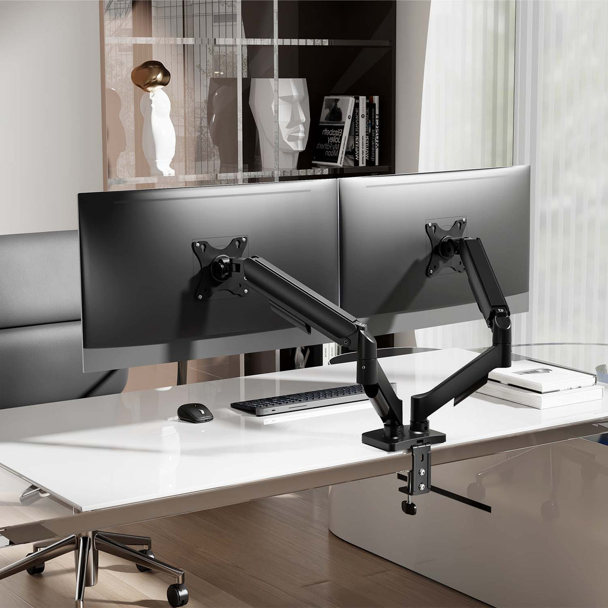 Suporte de mesa com contrapeso para 2 monitores Aisens DT32TSR-357/ giratório/ inclinável/ 9kg