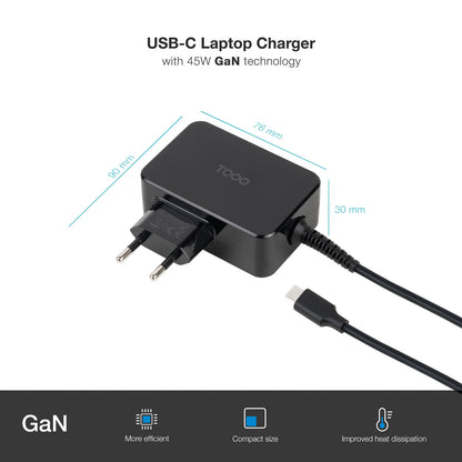 Carregador para Portátil Tooq GAN USB-C PD 45W Preto - imagem 6
