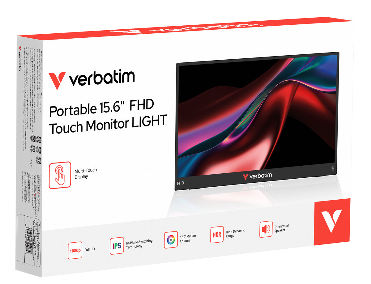 VERBATIM Monitor Portátil de Luz Tátil de 15,6" / Full HD / Multimédia / Preto