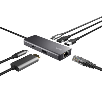 Acoplamento USB Tipo-C Trust Dalyx/ 2xUSB/ 2xUSB Tipo-C/ 1xHDMI 4K/ 1xRJ45/ cinzento